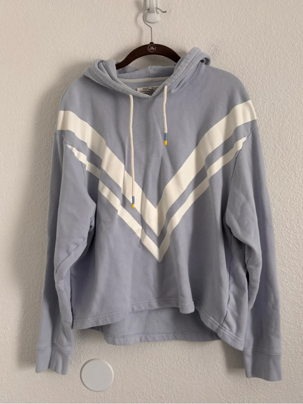 Tory Burch Sport Women's Size XS Blue French Terry Chevron Hoodie